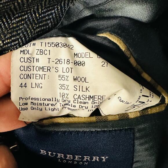 BURBERRY London Mens Gray Herringbone 44 Long Wool Silk Blend Blazer Size 44 - Picture 13 of 14